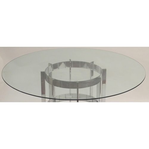 121 - A RICHARD YOUNG FOR MERROW ASSOCIATES GLASS DINING TABLE WITH CIRCULAR CHROME BASE