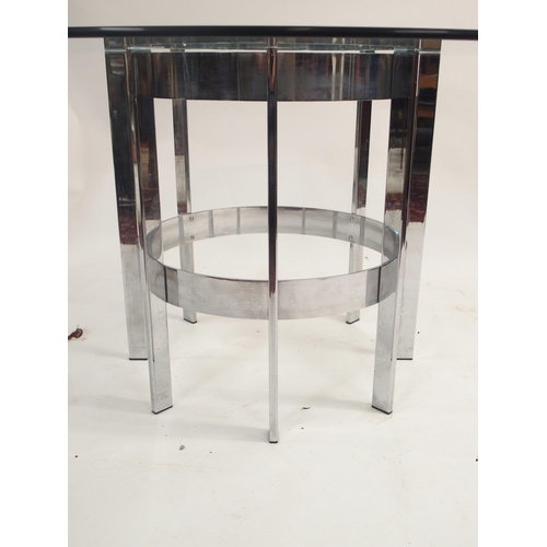 121 - A RICHARD YOUNG FOR MERROW ASSOCIATES GLASS DINING TABLE WITH CIRCULAR CHROME BASE