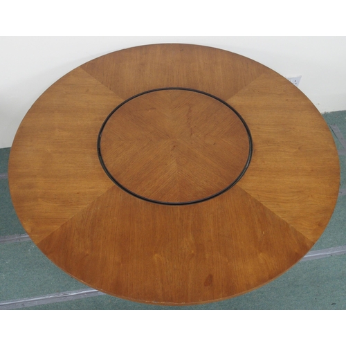 127A - A MERROW ASSOCIATES TEAK CIRCULAR TABLE ON STEEL LEGS WITH INTEGRAL LAZY SUSAN