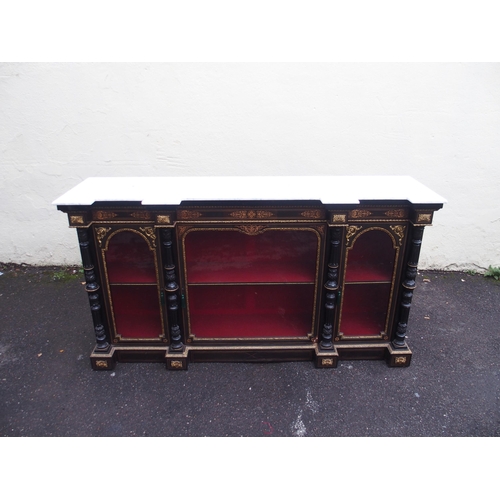 29 - A VICTORIAN EBONISED  GILT METAL AND INLAID BREAKFRONT CREDENZA