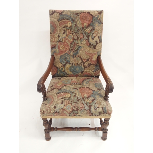 41 - A 17TH CENTURY STYLE WALNUT ARMCHAIR