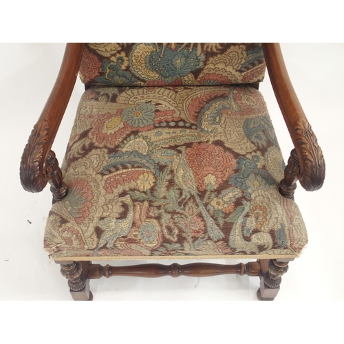 41 - A 17TH CENTURY STYLE WALNUT ARMCHAIR