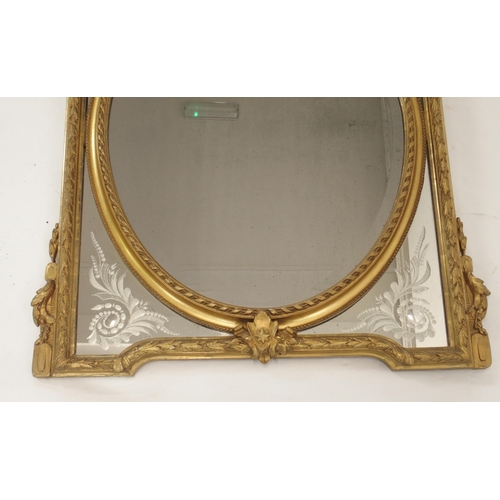 51 - A LOUIS XVI STYLE GILTWOOD AND GESSO WALL MIRROR