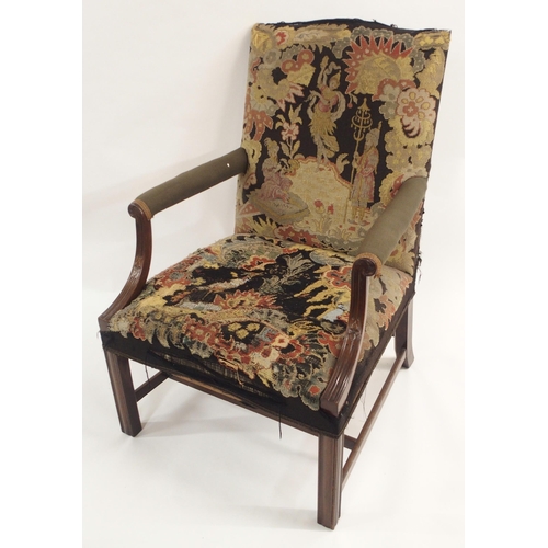 69 - A GEORGIAN STYLE MAHOGANY UPHOLSTERED ARMCHAIR