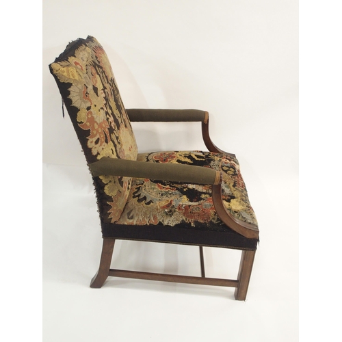 69 - A GEORGIAN STYLE MAHOGANY UPHOLSTERED ARMCHAIR