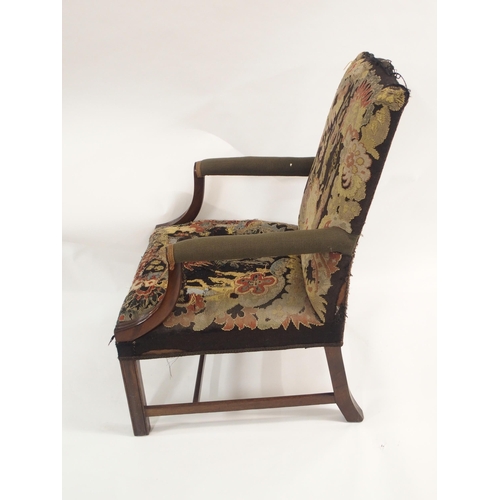 69 - A GEORGIAN STYLE MAHOGANY UPHOLSTERED ARMCHAIR