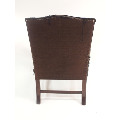 69 - A GEORGIAN STYLE MAHOGANY UPHOLSTERED ARMCHAIR