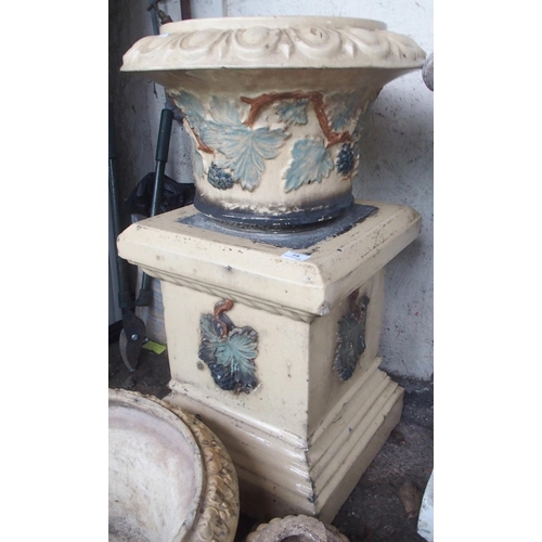 75 - A SCOTTISH SALT GLAZED STONEWARE GARDEN JARDINIERE AND PEDESTAL