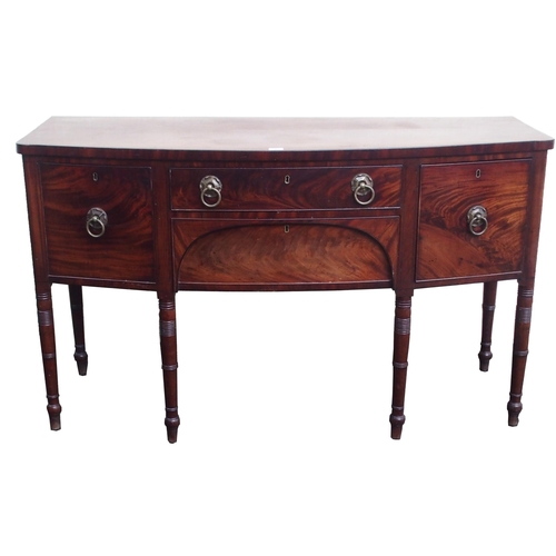 80 - A 19TH CENTURY MAHOGANY BOWFRONT SIDEBOARD