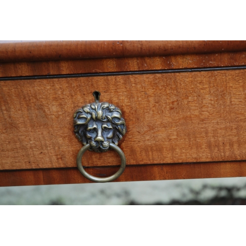 81 - A MAHOGANY  SATINWOOD AND EBONY LINED BREAKFRONT SIDEBOARD