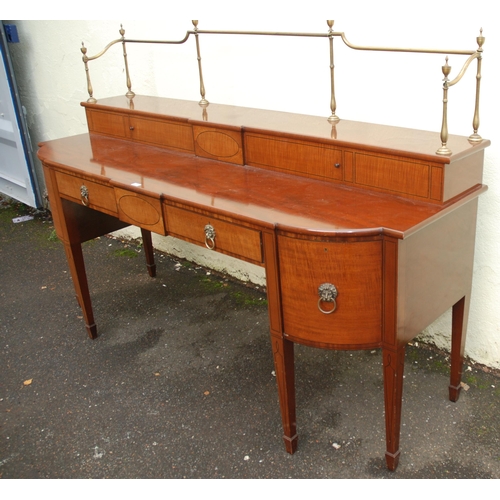 81 - A MAHOGANY  SATINWOOD AND EBONY LINED BREAKFRONT SIDEBOARD