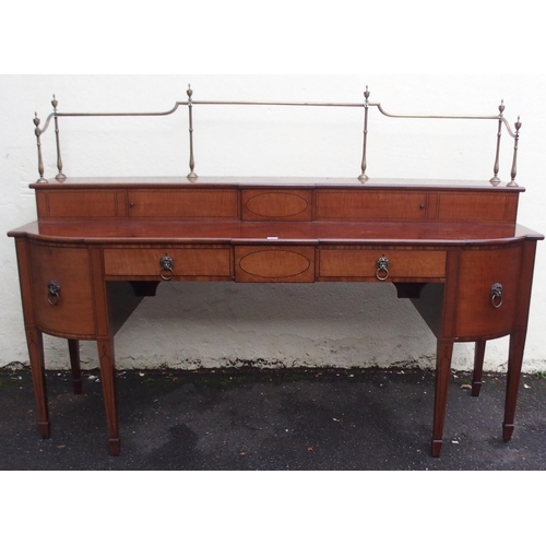 81 - A MAHOGANY  SATINWOOD AND EBONY LINED BREAKFRONT SIDEBOARD