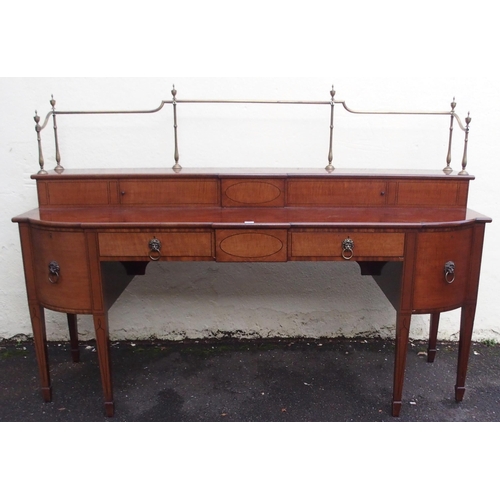 81 - A MAHOGANY  SATINWOOD AND EBONY LINED BREAKFRONT SIDEBOARD