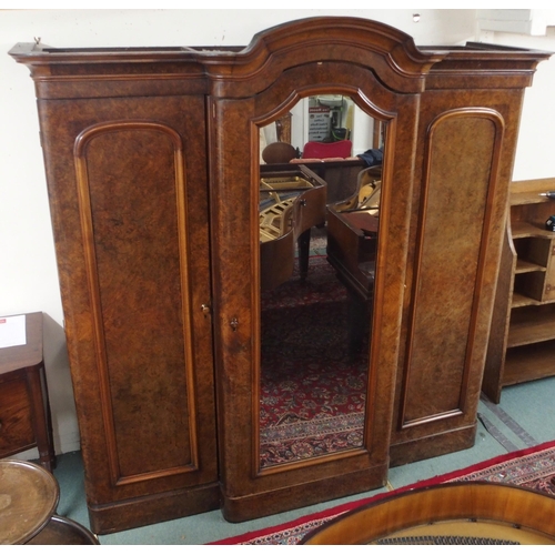 85A - A VICTORIAN WALNUT TRIPLE WARDROBE