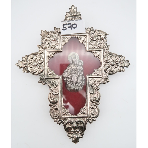 570 - A modern religious icon together with a cased patriarchal cross