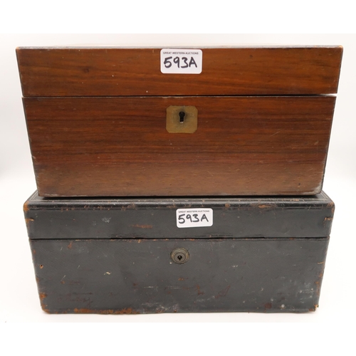 593A - A leather bound stationary box and a wooden box