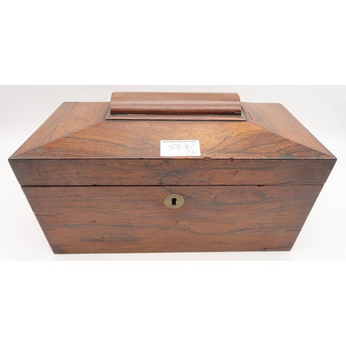 597 - A VICTORIAN ROSEWOOD MARQUETRY WRITING SLOPE and a Victorian rosewood tea caddy (2)... 