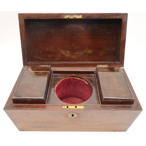 597 - A VICTORIAN ROSEWOOD MARQUETRY WRITING SLOPE and a Victorian rosewood tea caddy (2)... 