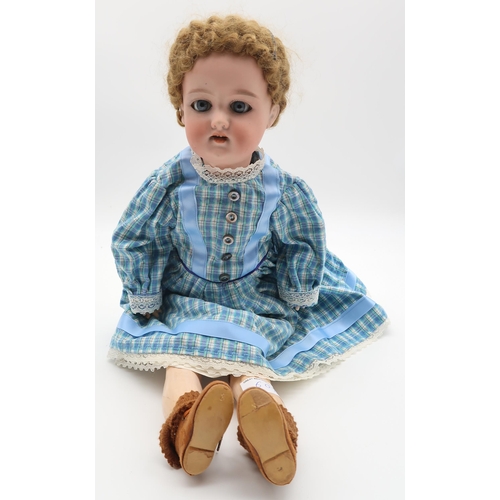 608 - ARMAND MARSEILLE BISQUE HEAD DOLL 49cm high,with sleeping glass eyes, costume, chair and other items... 