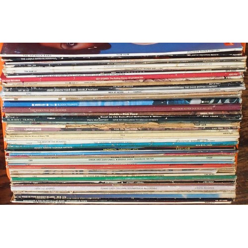 559 - A box of prog rock, pop and rock vinyl LP records with The Pink Fairies, Led Zeppelin, The Who, Pink... 