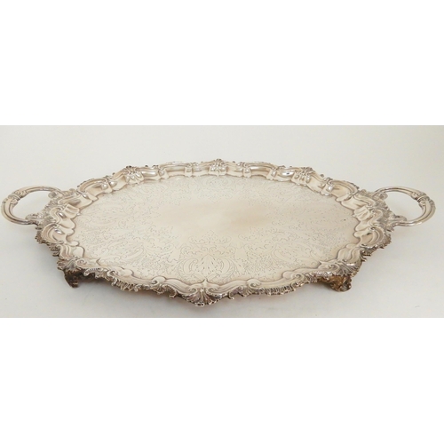 108 - AN EDWARDIAN SILVER TWIN HANDLED SERVING TRAY
