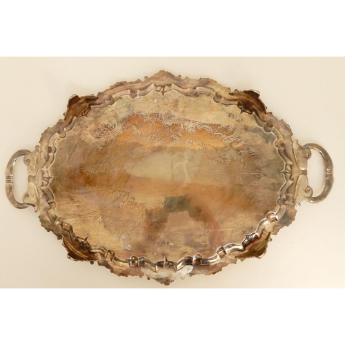 108 - AN EDWARDIAN SILVER TWIN HANDLED SERVING TRAY