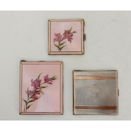 119 - A SILVER AND FLORAL ENAMEL CIGARETTE CASE