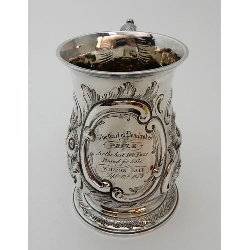 123 - A GEORGE II SILVER TANKARD