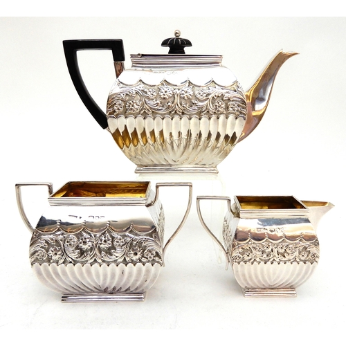 145 - A BACHELOR'S THREE PIECE SILVER TEA SERVICE