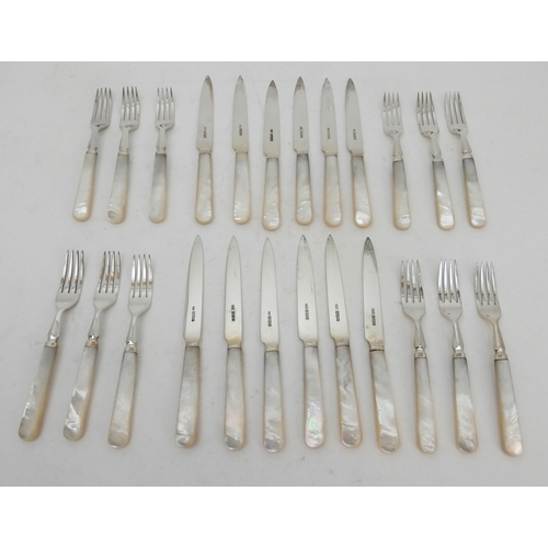 151 - A CASED 24-PIECE SILVER AND MOTHER OF PEARL DESSERT CUTLERY SET