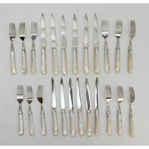 151 - A CASED 24-PIECE SILVER AND MOTHER OF PEARL DESSERT CUTLERY SET