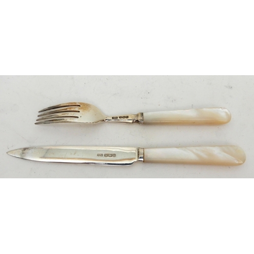 151 - A CASED 24-PIECE SILVER AND MOTHER OF PEARL DESSERT CUTLERY SET