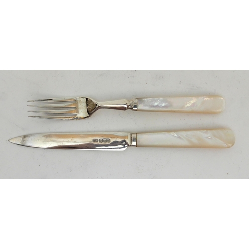 151 - A CASED 24-PIECE SILVER AND MOTHER OF PEARL DESSERT CUTLERY SET