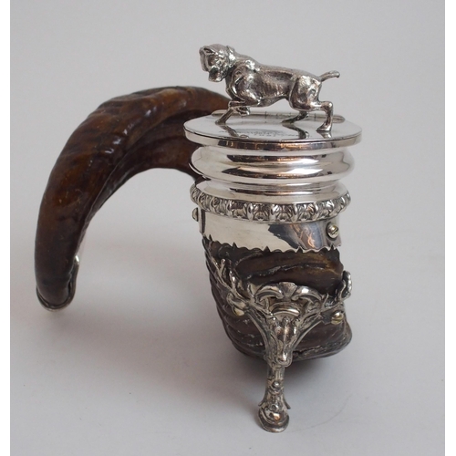 156 - A RAM'S HORN AND SILVER PLATE MOUNTED CENTREPIECE SNUFF MULL