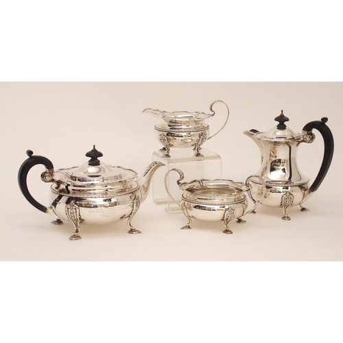 157 - A FOUR PIECE SILVER TEA SERVICE