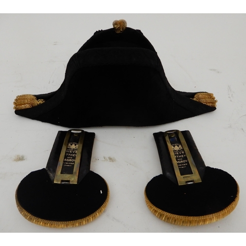 178 - A BRITISH ROYAL NAVY BICORN HAT WITH A PAIR OF EPAULETTES