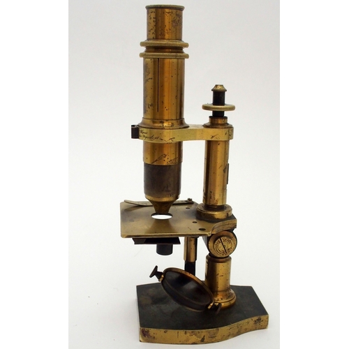 238 - A LATE 19TH CENTURY FRENCH LACQUERED BRASS MONOCULAR MICROSCOPE