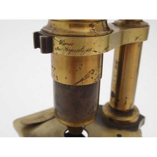 238 - A LATE 19TH CENTURY FRENCH LACQUERED BRASS MONOCULAR MICROSCOPE