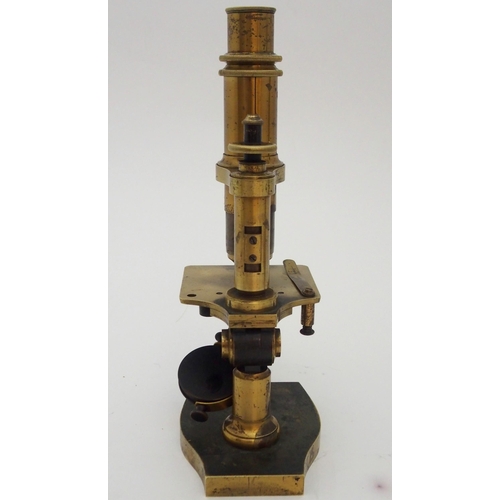 238 - A LATE 19TH CENTURY FRENCH LACQUERED BRASS MONOCULAR MICROSCOPE