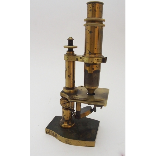 238 - A LATE 19TH CENTURY FRENCH LACQUERED BRASS MONOCULAR MICROSCOPE