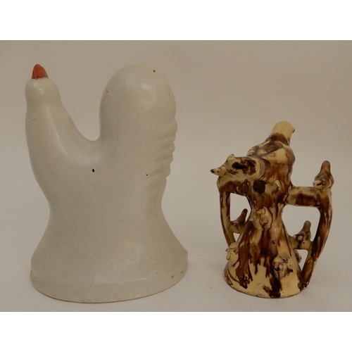 418 - A 19TH CENTURY GLAZED POTTERY BIRD WHISTLE