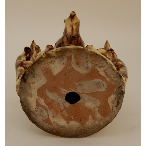 418 - A 19TH CENTURY GLAZED POTTERY BIRD WHISTLE