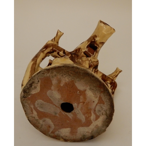 418 - A 19TH CENTURY GLAZED POTTERY BIRD WHISTLE