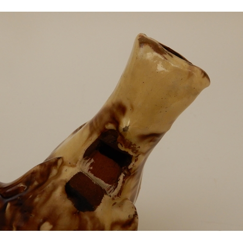 418 - A 19TH CENTURY GLAZED POTTERY BIRD WHISTLE