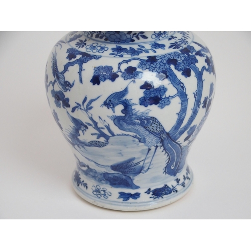 42 - A CHINESE BLUE AND WHITE JAR AND COVER