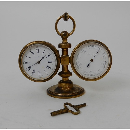 423 - A 19TH CENTURY TRAVELLING CLOCK/BAROMETER AND THERMOMETER