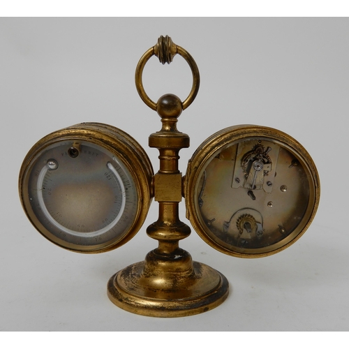 423 - A 19TH CENTURY TRAVELLING CLOCK/BAROMETER AND THERMOMETER