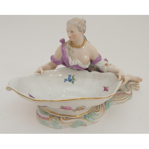 424 - A PAIR OF LATE 19TH CENTURY MEISSEN FIGURAL SALTS