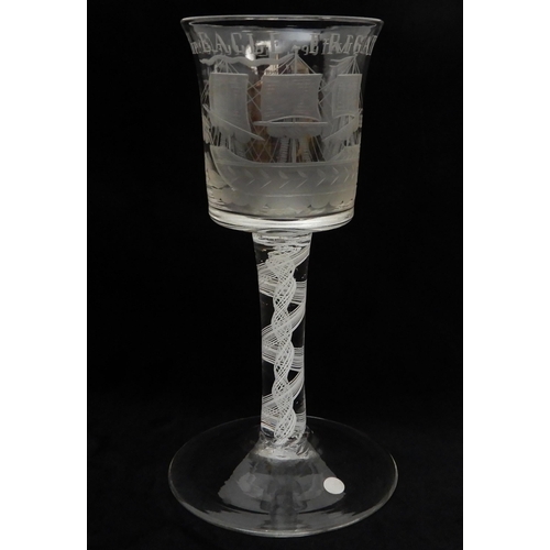 432 - A 20TH CENTURY 'PRIVATEER' ENGRAVED WINE GLASS