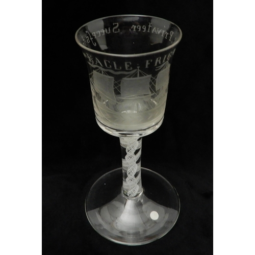 432 - A 20TH CENTURY 'PRIVATEER' ENGRAVED WINE GLASS